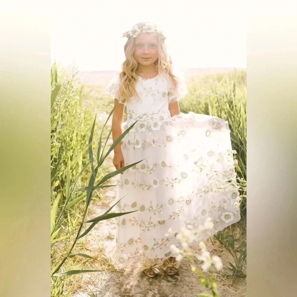 Ivy City Co. White Floral Kids Formal Dress
